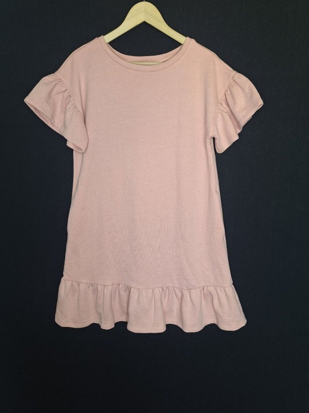 💙 LOFT Blush Pink Ruffle Sleeve Sweatshirt Dress Size M/L Casual Comfy